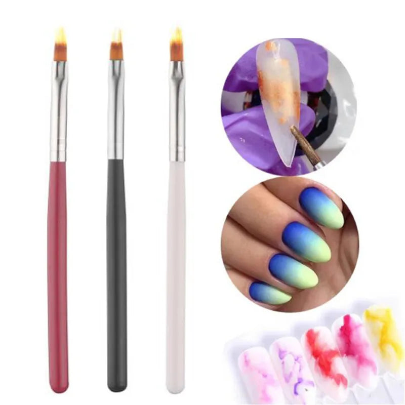 1pcs Nail Brush Pen UV Gel Gradient Bloom Nail Art Painting Wood Handle Nylon Hair Black White Red Draw Manicure Nail Tool