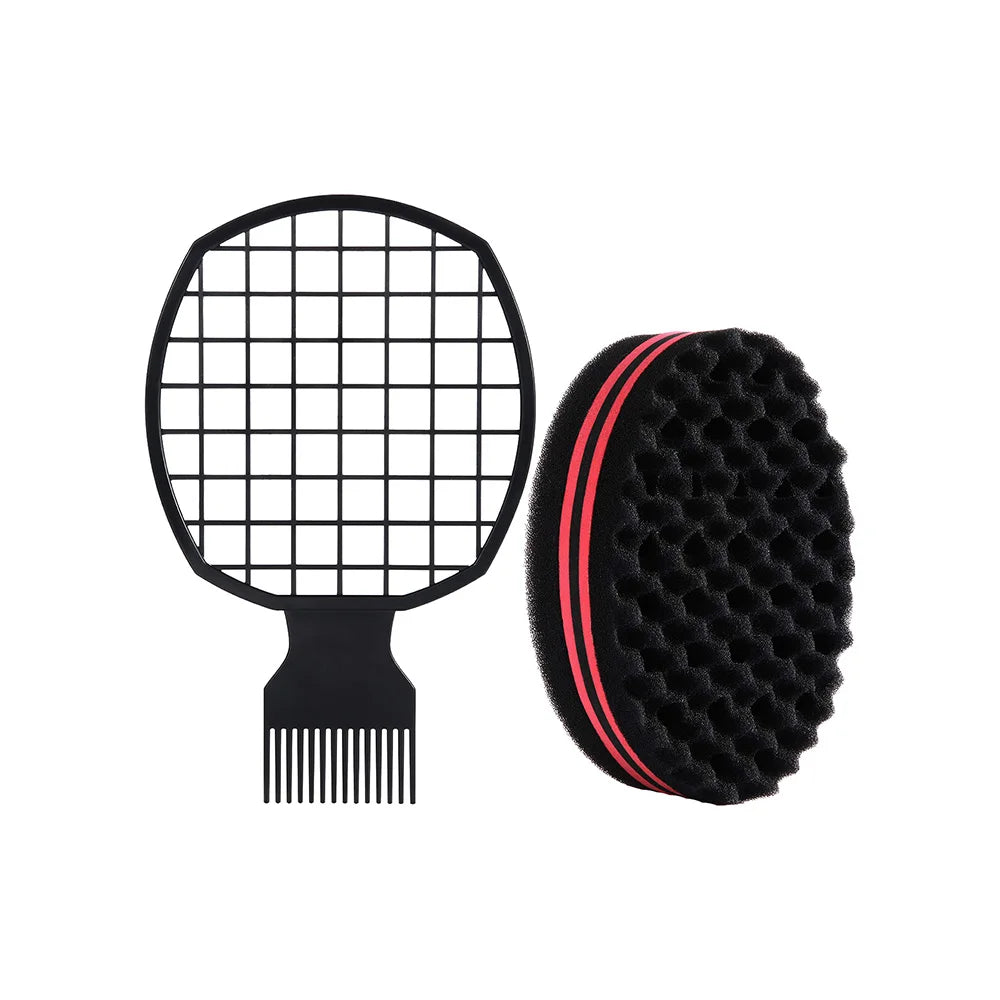 Barbershop Wave Shaped Hair Brush Afro Hair Styles Carbon Fiber Pick Comb 3pc Hair Comb Set Hair Sponge Wave Hairstyle Care Tool