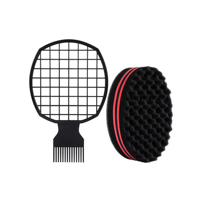 Barbershop Wave Shaped Hair Brush Afro Hair Styles Carbon Fiber Pick Comb 3pc Hair Comb Set Hair Sponge Wave Hairstyle Care Tool