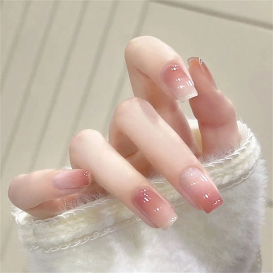 Medium Length Fake Nails 3D Flower Pearl Designs Nude Pink Color Press On Nails Ballerina False Nails For Women DIY Manicure