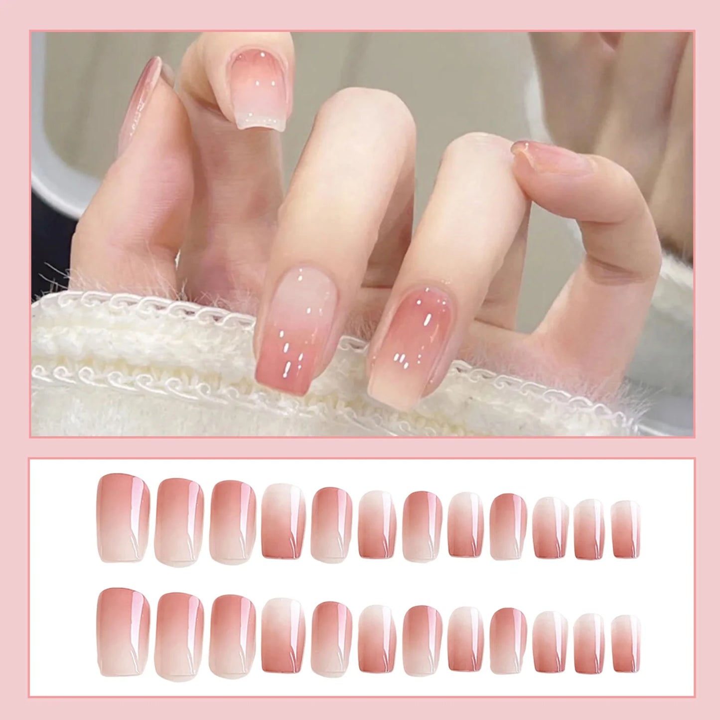 Medium Length Fake Nails 3D Flower Pearl Designs Nude Pink Color Press On Nails Ballerina False Nails For Women DIY Manicure