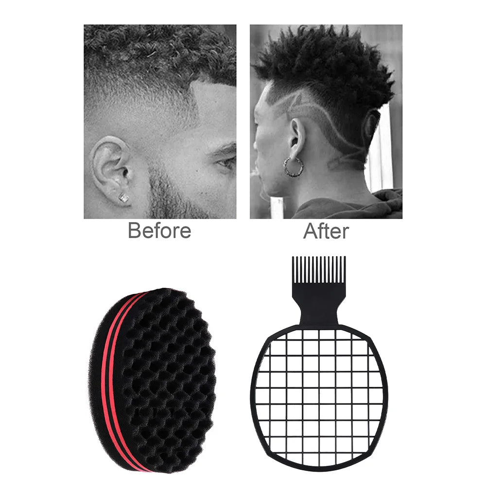 Barbershop Wave Shaped Hair Brush Afro Hair Styles Carbon Fiber Pick Comb 3pc Hair Comb Set Hair Sponge Wave Hairstyle Care Tool