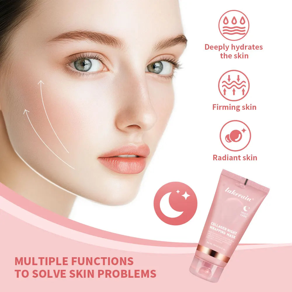 Collagen Jelly Cream Hydrolyzed Collagen Overnight Facial Mask Wrapping Peel-Off Mask Hydrating Firming Moisturizing SkinCare