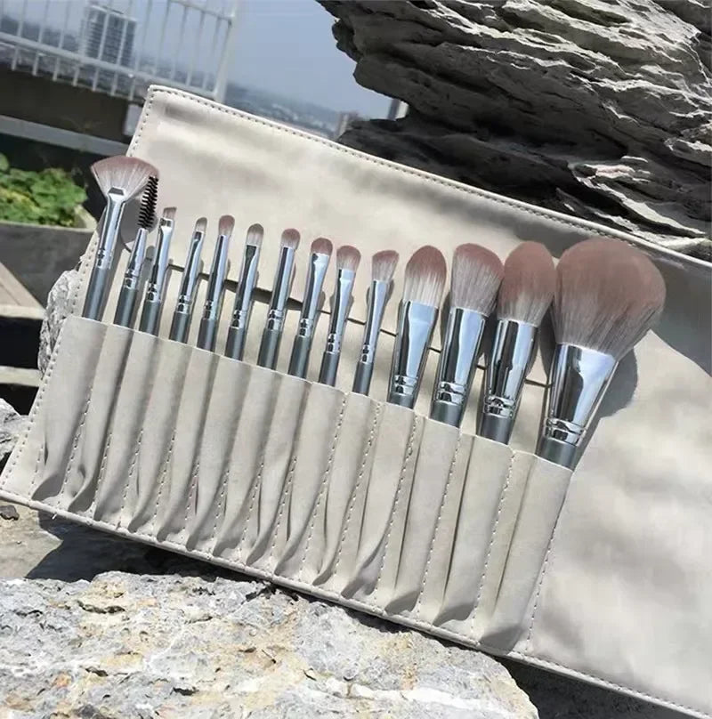 14pcs Gray High Light Makeup Brush Set, Facial Tool with Super Soft Hair for Beauty Makeup, Complete Set of Brushes Eyelashes