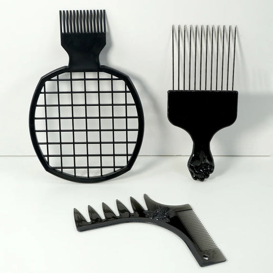 Barbershop Wave Shaped Hair Brush Afro Hair Styles Carbon Fiber Pick Comb 3pc Hair Comb Set Hair Sponge Wave Hairstyle Care Tool