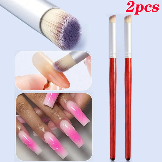 2pcs Purple Hair Nail Art Smudge Brush Set Gradient Effect Nail Art Painting Pen 16cm Wooden Handle Ombre Brush Nail Art Tools