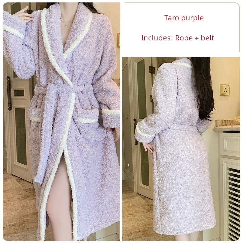 Mere Charming New Arrival Velvet Women's Intimates Hot Deep V Push up Cardigan Long Robe Home Lazy Suit